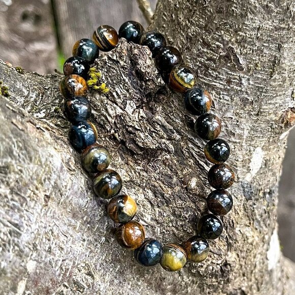 Tiger Eye Gemstone Stretch Bracelet | Handmade - Picture 3 of 5